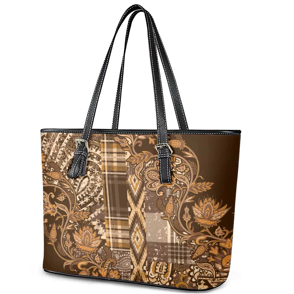 Afro Floral mix Maasai Shuka Leather Tote Bag Gold Moitf