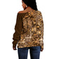Afro Floral mix Maasai Shuka Off Shoulder Sweater Gold Moitf