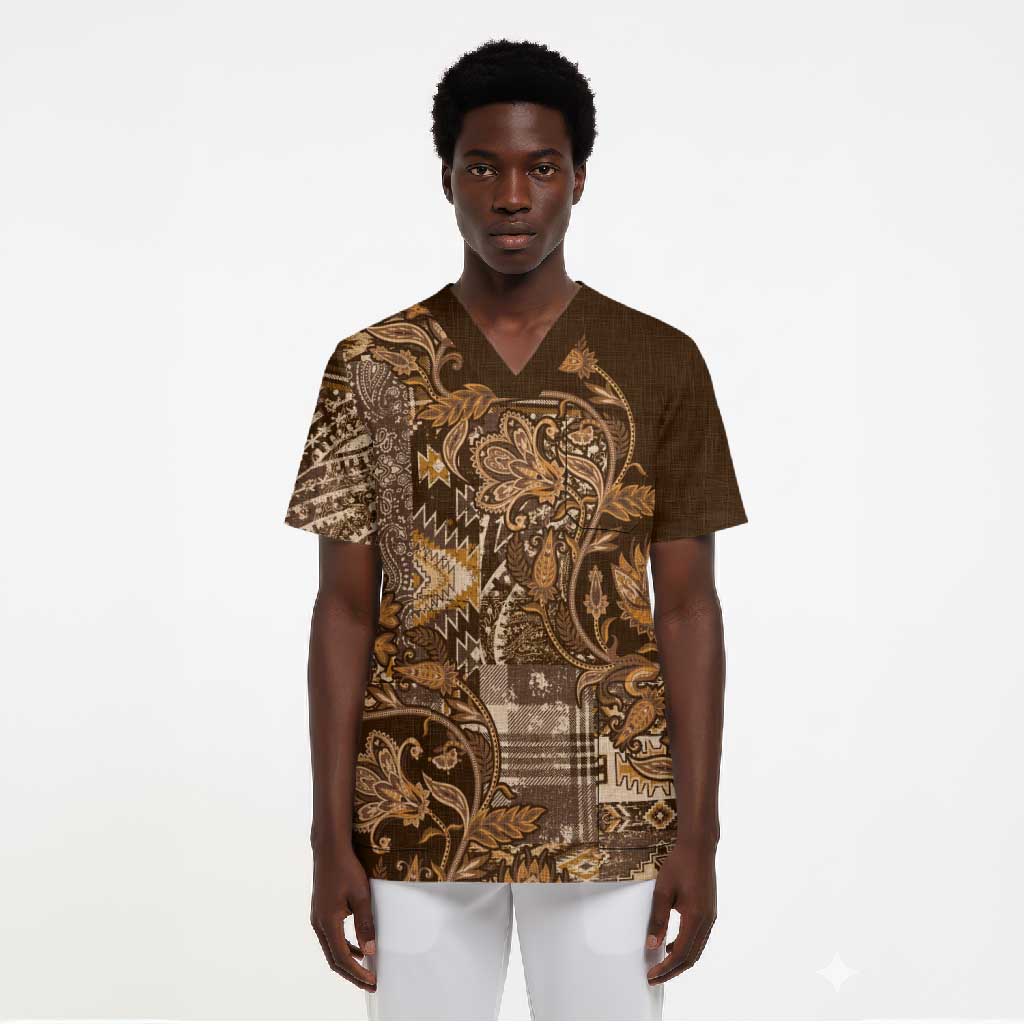 Africa Floral mix Maasai Shuka Scrub Top Gold Moitf