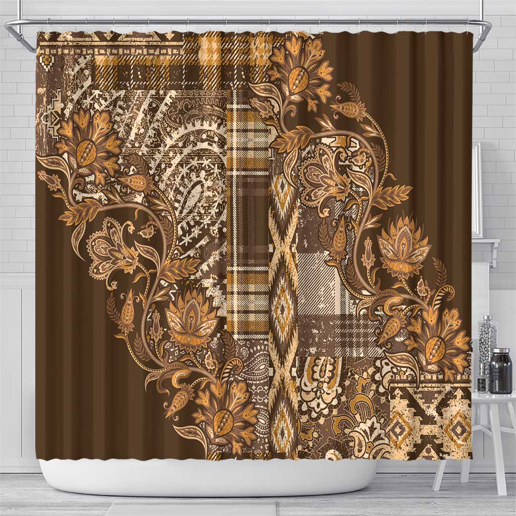 Afro Floral mix Maasai Shuka Shower Curtain Gold Moitf