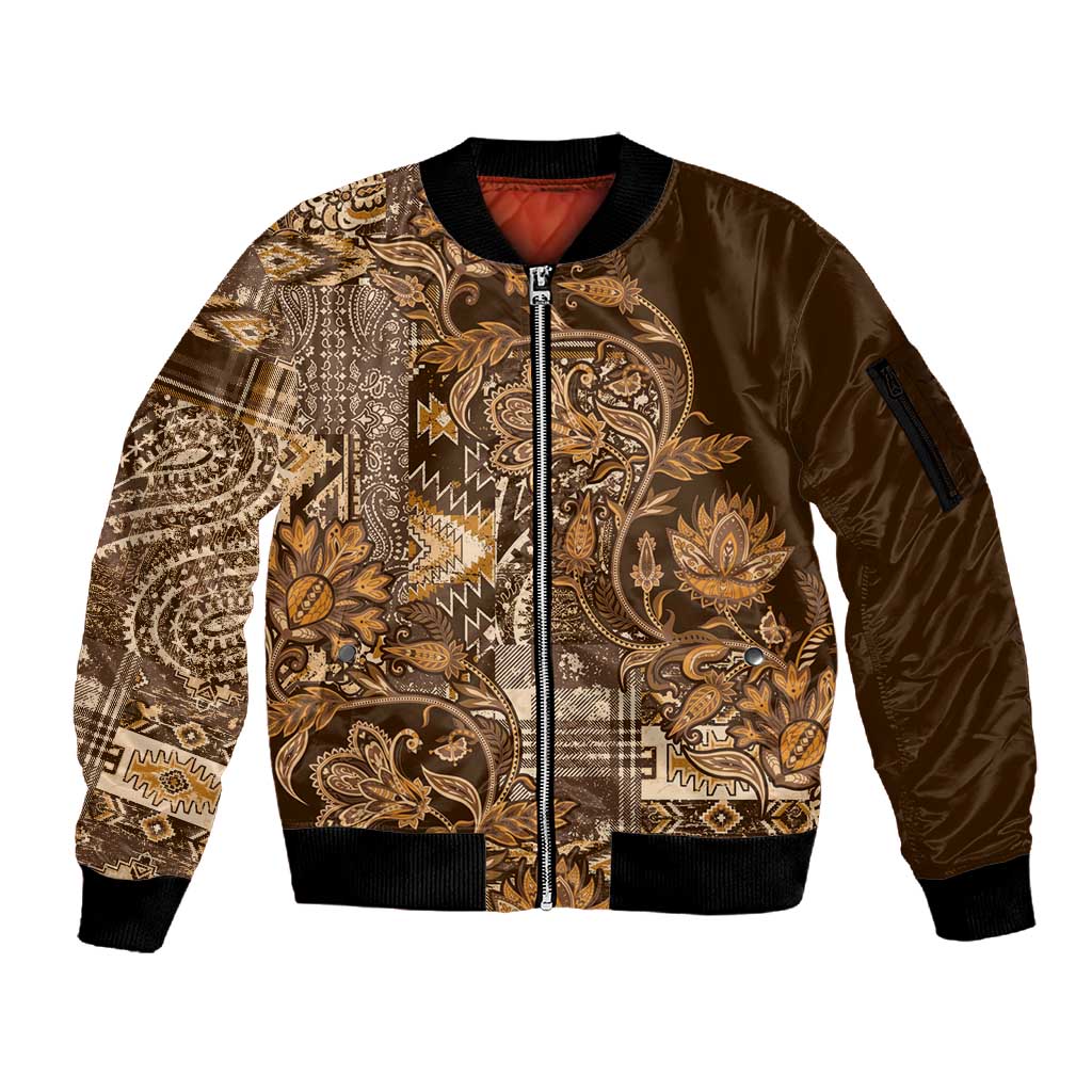 Afro Floral mix Maasai Shuka Sleeve Zip Bomber Jacket Gold Moitf