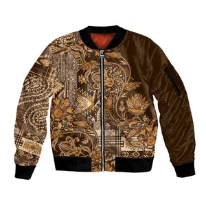 Afro Floral mix Maasai Shuka Sleeve Zip Bomber Jacket Gold Moitf