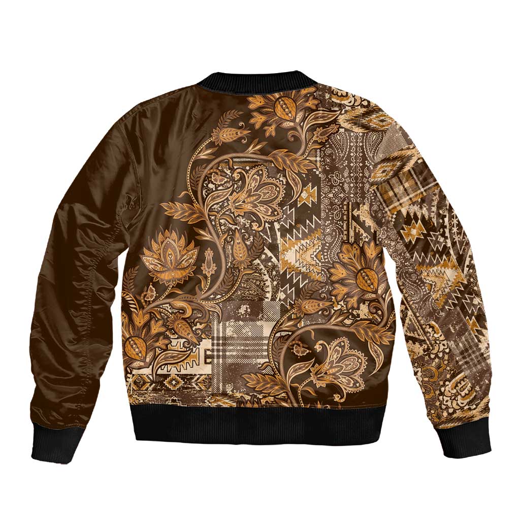 Afro Floral mix Maasai Shuka Sleeve Zip Bomber Jacket Gold Moitf