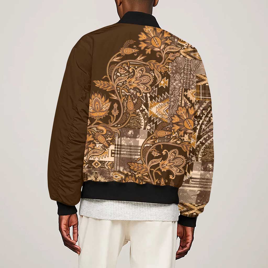 Afro Floral mix Maasai Shuka Sleeve Zip Bomber Jacket Gold Moitf