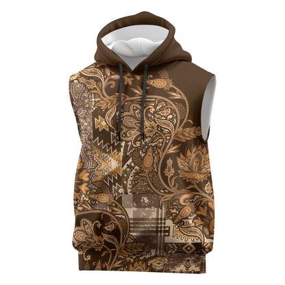 Afro Floral mix Maasai Shuka Sleeveless Hoodie Gold Moitf - African Pride