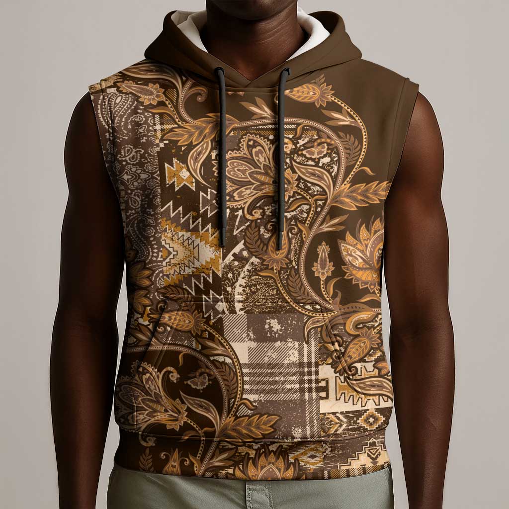 Afro Floral mix Maasai Shuka Sleeveless Hoodie Gold Moitf - African Pride