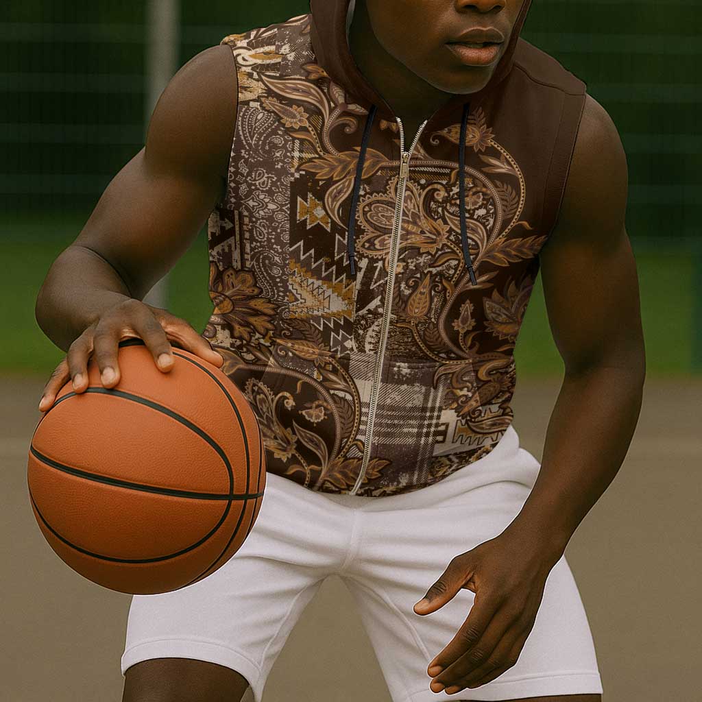 Afro Floral mix Maasai Shuka Sleeveless Zip Hoodie Gold Moitf - African Pride