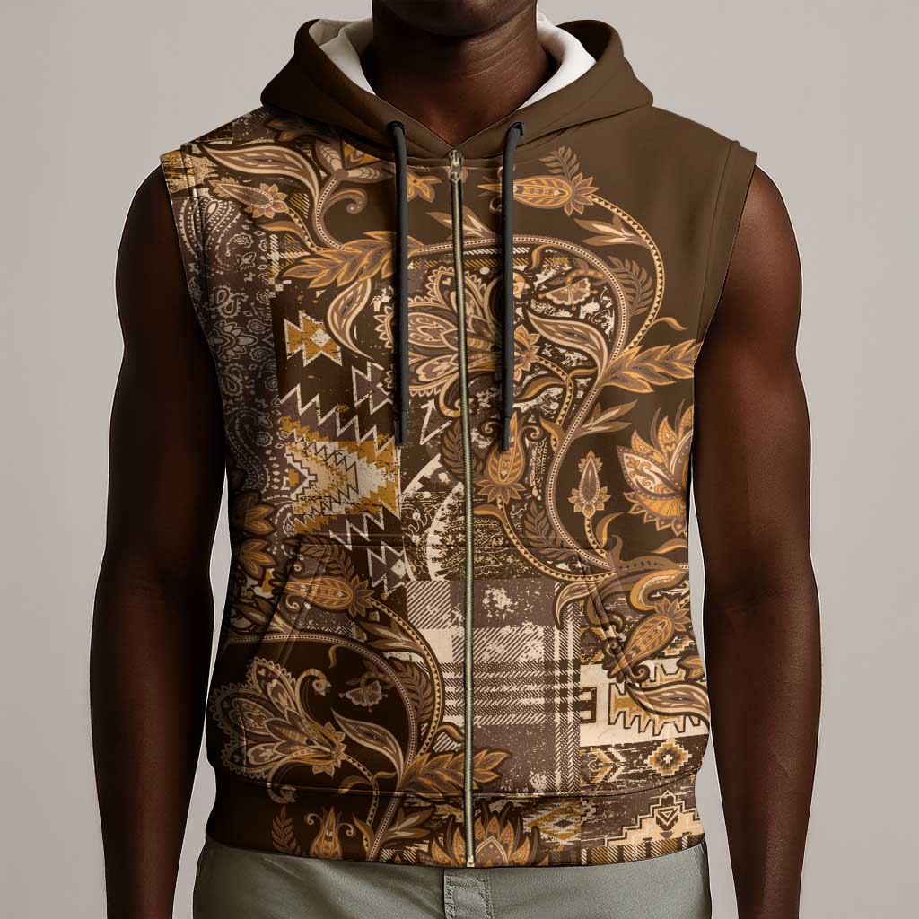 Afro Floral mix Maasai Shuka Sleeveless Zip Hoodie Gold Moitf - African Pride