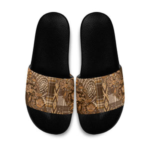 Africa Floral mix Maasai Shuka Slide Sandals Gold Moitf