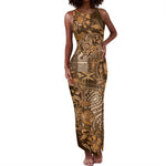Afro Floral mix Maasai Shuka Tank Maxi Dress Gold Moitf