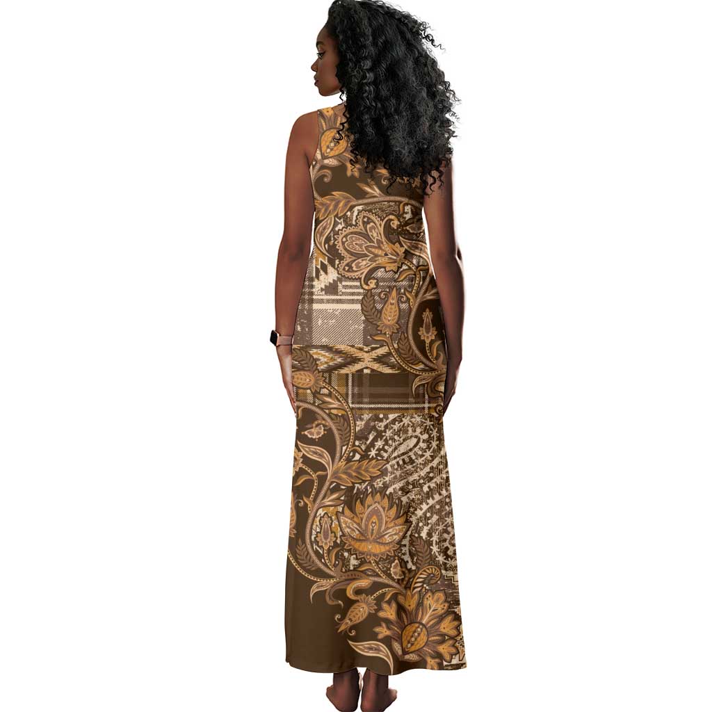 Afro Floral mix Maasai Shuka Tank Maxi Dress Gold Moitf