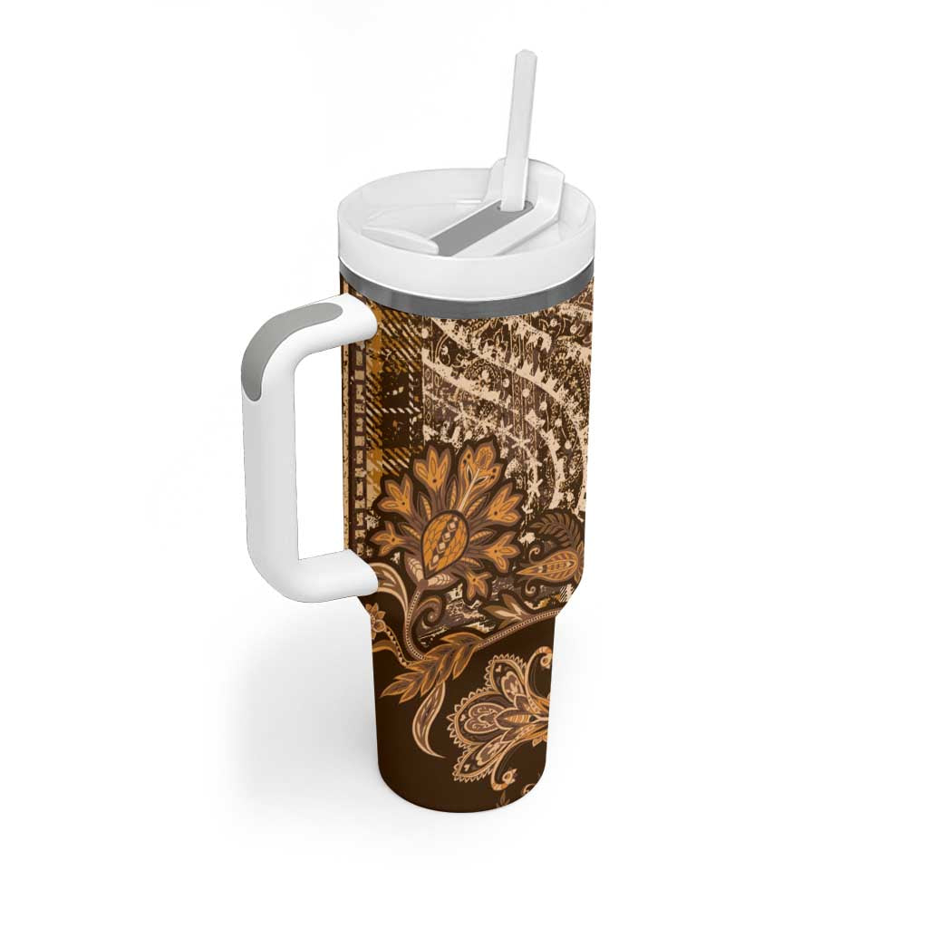 Afro Floral mix Maasai Shuka Tumbler With Handle Gold Moitf