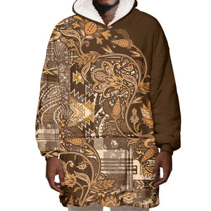 Afro Floral mix Maasai Shuka Wearable Blanket Hoodie Gold Moitf