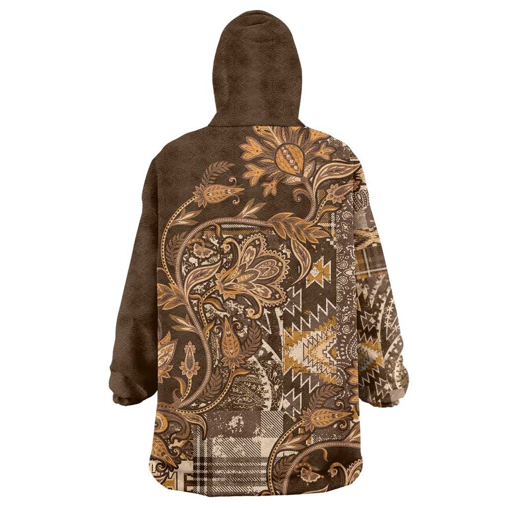 Afro Floral mix Maasai Shuka Wearable Blanket Hoodie Gold Moitf