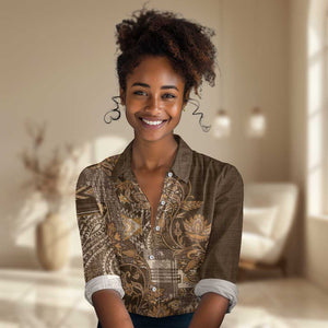 Afro Floral mix Maasai Shuka Women Casual Shirt Gold Moitf LT9