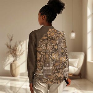 Afro Floral mix Maasai Shuka Women Casual Shirt Gold Moitf LT9