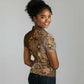 Afro Floral mix Maasai Shuka Women Polo Shirt Gold Moitf