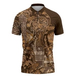 Africa Floral mix Maasai Shuka Zipper Polo Shirt Gold Moitf