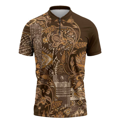 Africa Floral mix Maasai Shuka Zipper Polo Shirt Gold Moitf
