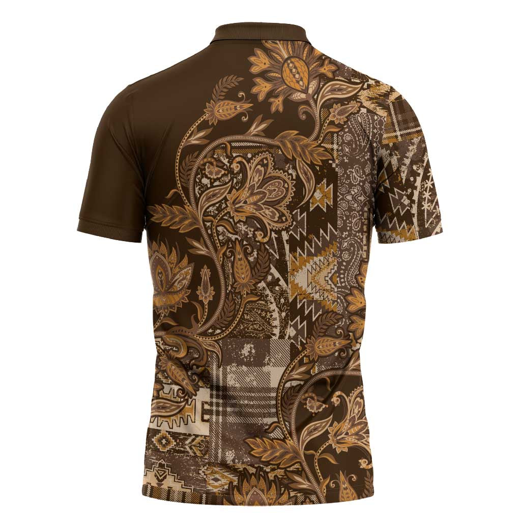 Africa Floral mix Maasai Shuka Zipper Polo Shirt Gold Moitf
