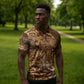 Africa Floral mix Maasai Shuka Zipper Polo Shirt Gold Moitf