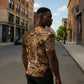 Africa Floral mix Maasai Shuka Zipper Polo Shirt Gold Moitf