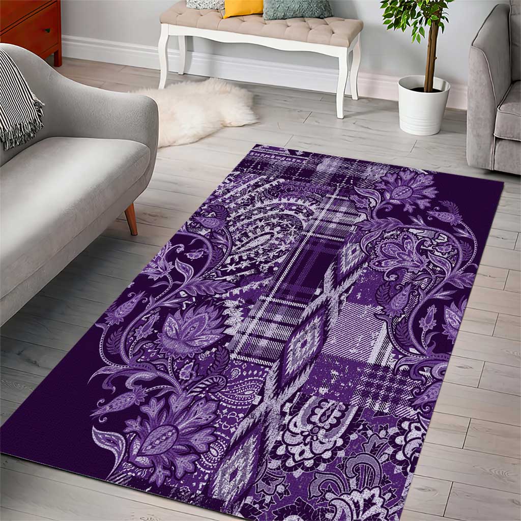 Afro Floral mix Maasai Shuka Area Rug Purple Moitf