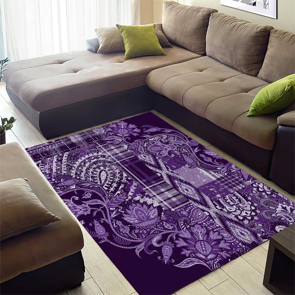 Afro Floral mix Maasai Shuka Area Rug Purple Moitf