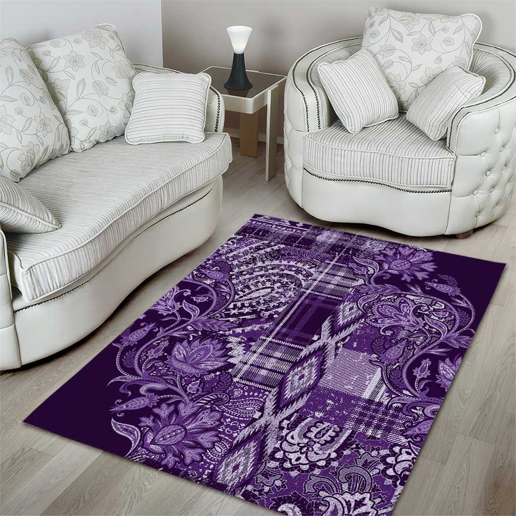 Afro Floral mix Maasai Shuka Area Rug Purple Moitf