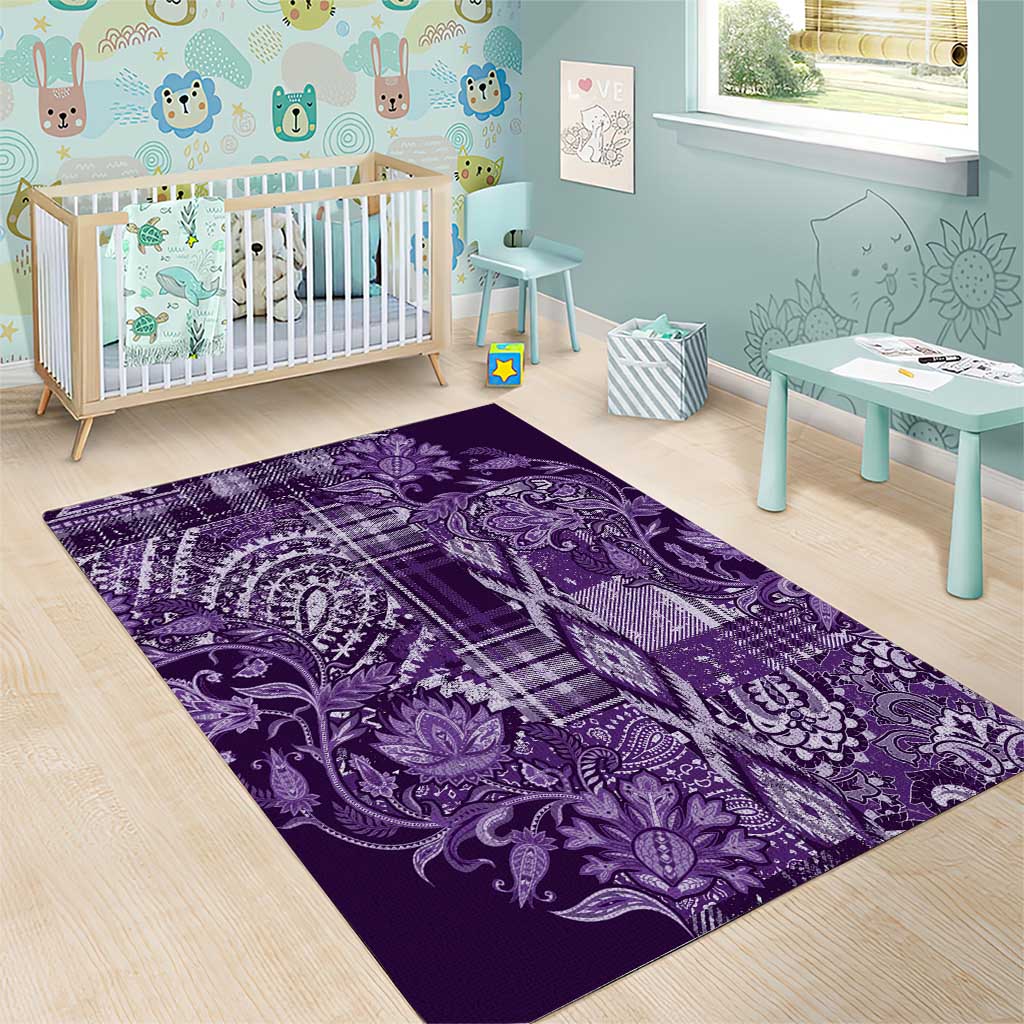 Afro Floral mix Maasai Shuka Area Rug Purple Moitf