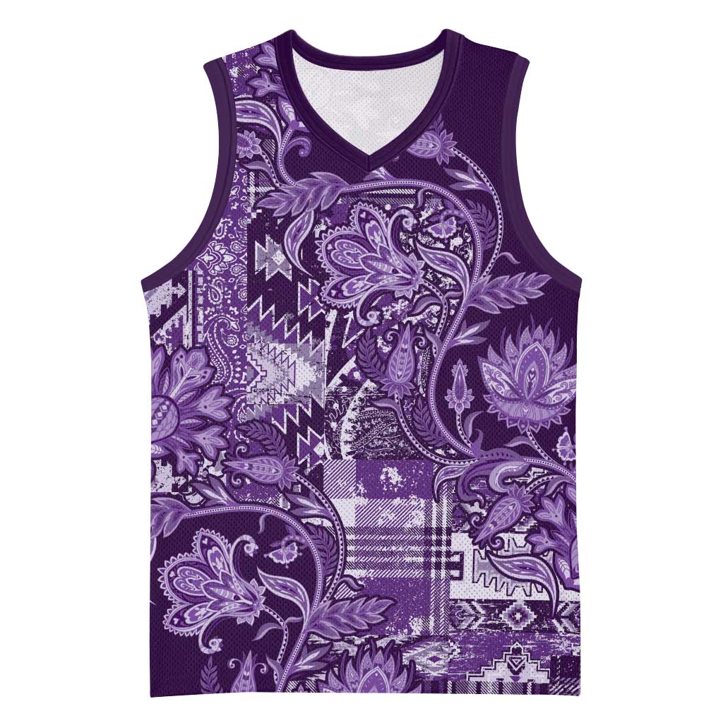 Afro Floral mix Maasai Shuka Basketball Jersey Purple Moitf - African Pride