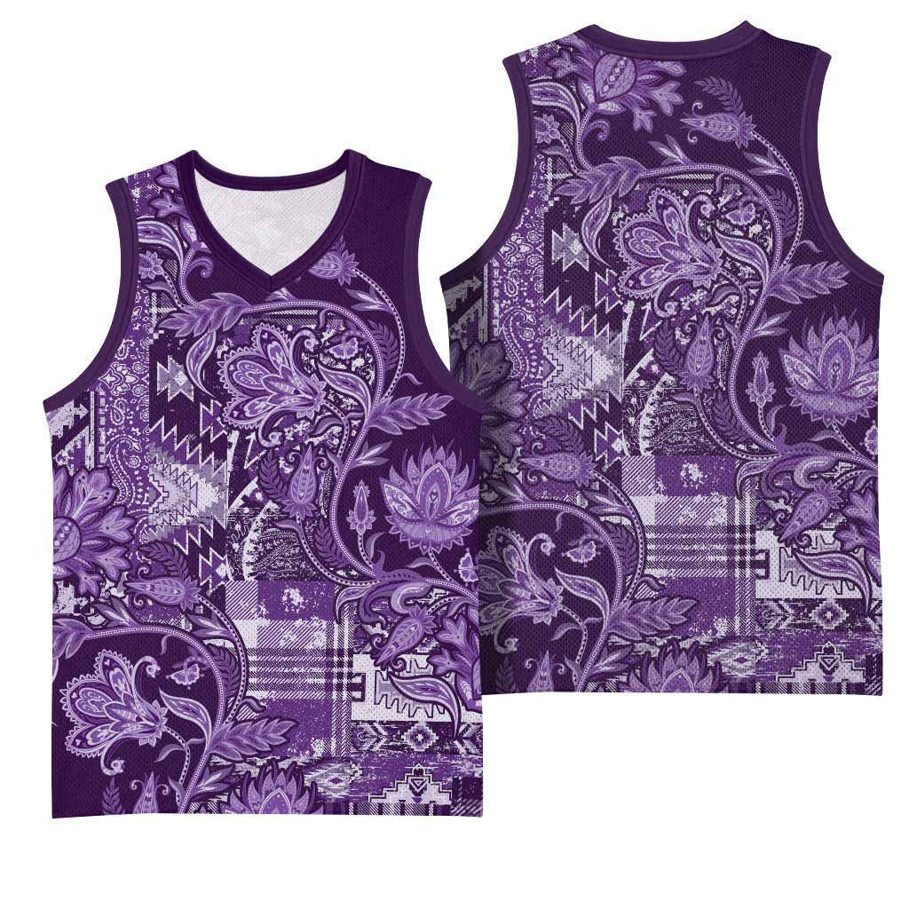 Afro Floral mix Maasai Shuka Basketball Jersey Purple Moitf - African Pride