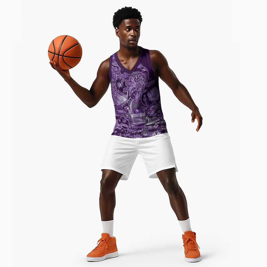 Afro Floral mix Maasai Shuka Basketball Jersey Purple Moitf - African Pride