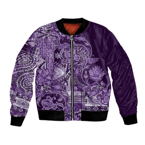 Afro Floral mix Maasai Shuka Bomber Jacket Purple Moitf