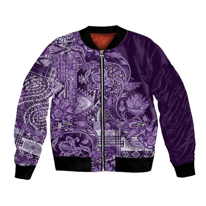 Afro Floral mix Maasai Shuka Bomber Jacket Purple Moitf