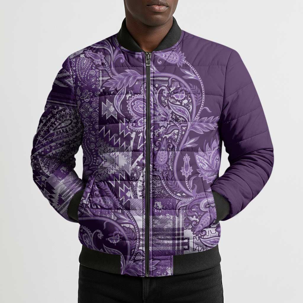 Africa Floral mix Maasai Shuka Bomber Puffer Jacket Purple Moitf