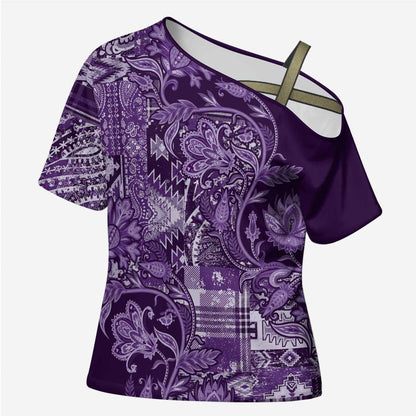 Africa Floral mix Maasai Shuka Cross Shoulder Shirt Purple Moitf