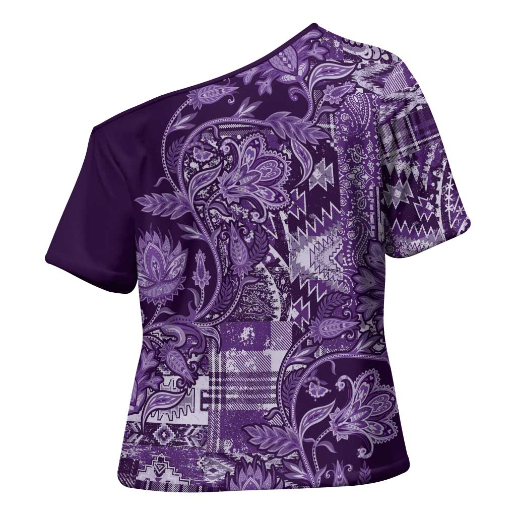 Africa Floral mix Maasai Shuka Cross Shoulder Shirt Purple Moitf