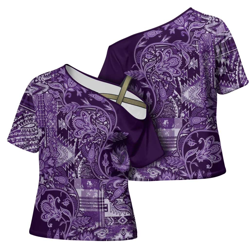 Africa Floral mix Maasai Shuka Cross Shoulder Shirt Purple Moitf