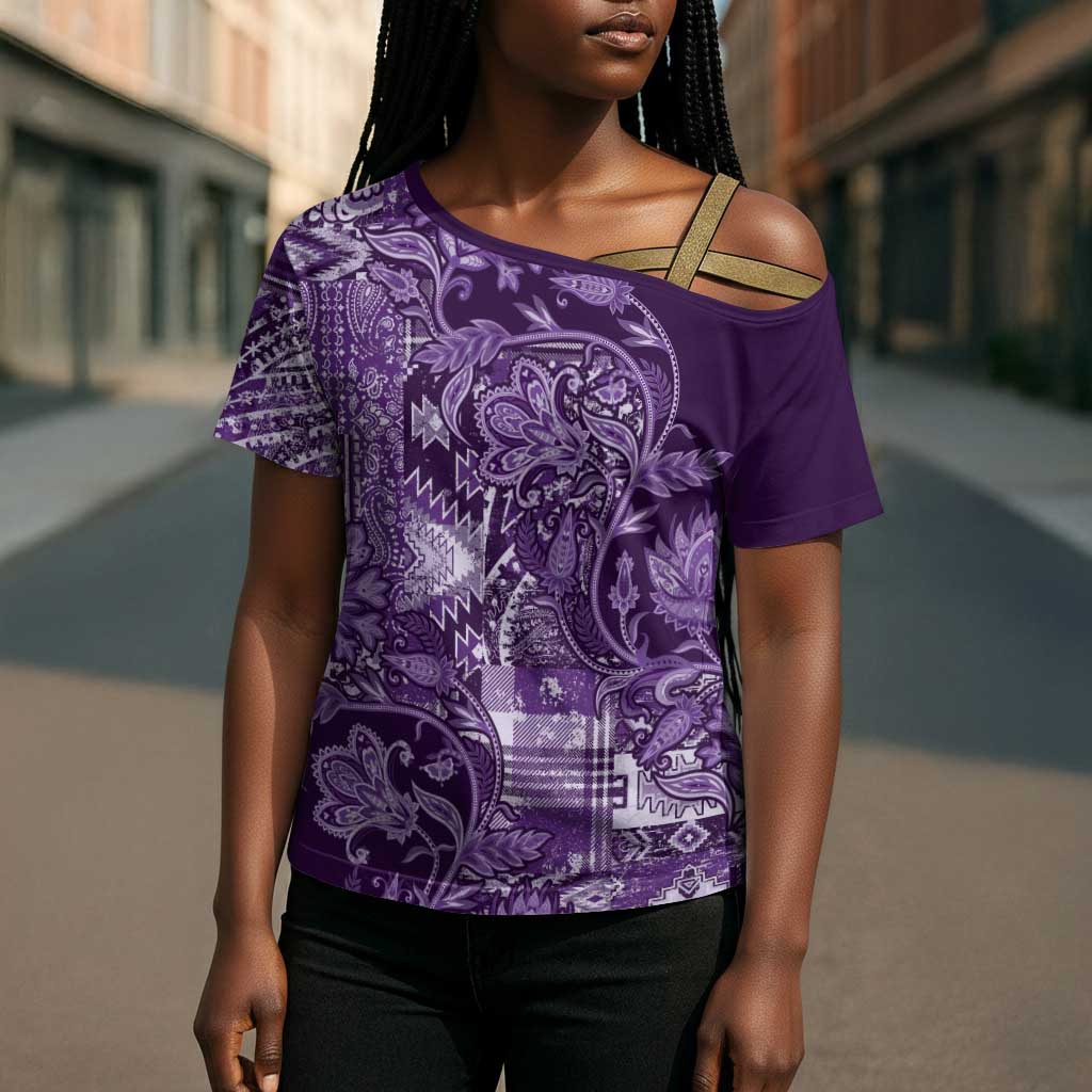 Africa Floral mix Maasai Shuka Cross Shoulder Shirt Purple Moitf
