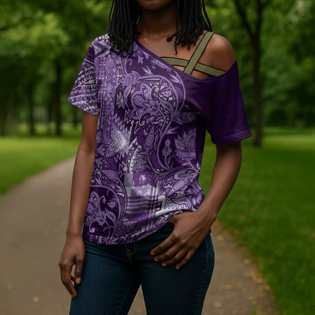 Africa Floral mix Maasai Shuka Cross Shoulder Shirt Purple Moitf