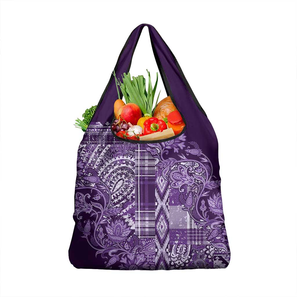 Afro Floral mix Maasai Shuka Grocery Bag Purple Moitf