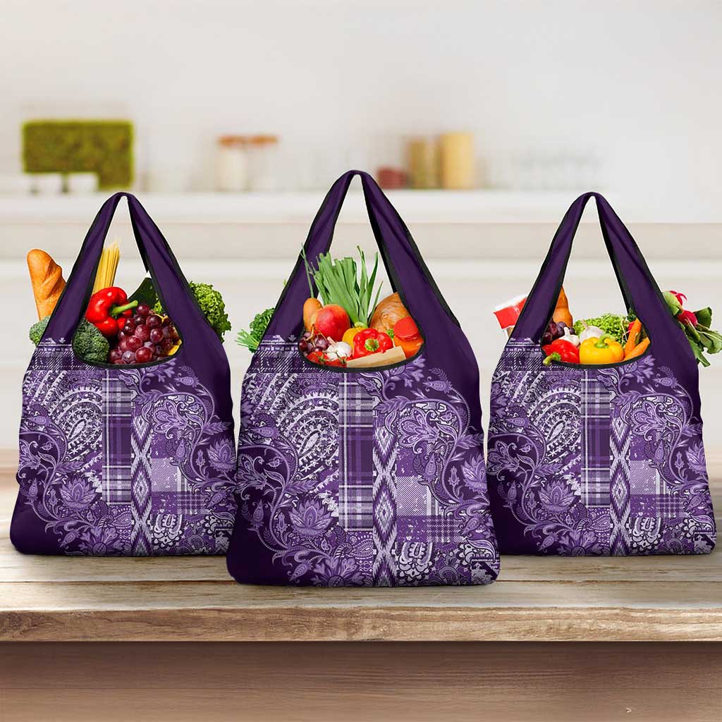 Afro Floral mix Maasai Shuka Grocery Bag Purple Moitf