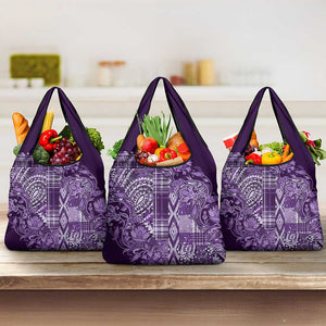 Afro Floral mix Maasai Shuka Grocery Bag Purple Moitf