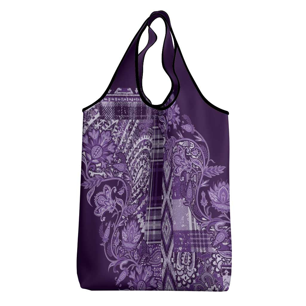 Afro Floral mix Maasai Shuka Grocery Bag Purple Moitf