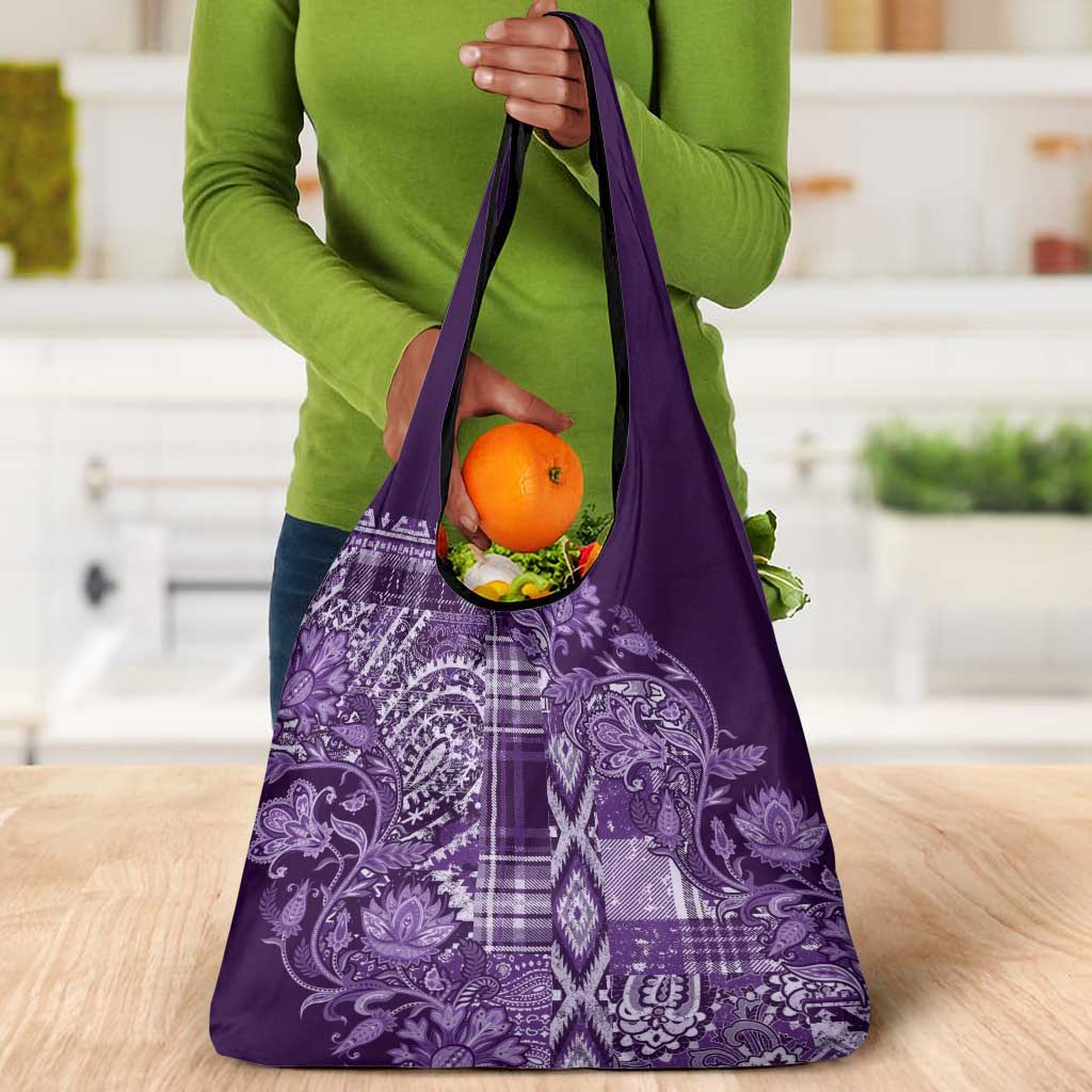 Afro Floral mix Maasai Shuka Grocery Bag Purple Moitf