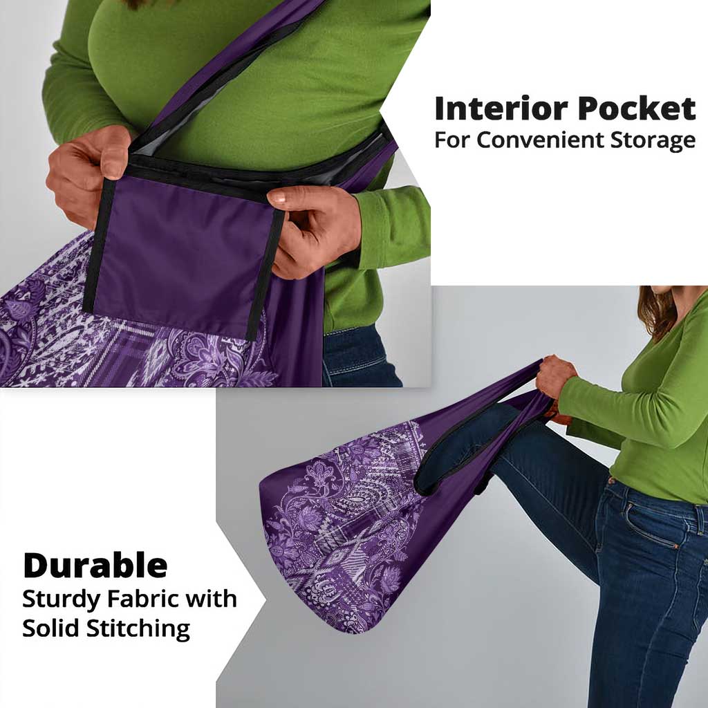Afro Floral mix Maasai Shuka Grocery Bag Purple Moitf