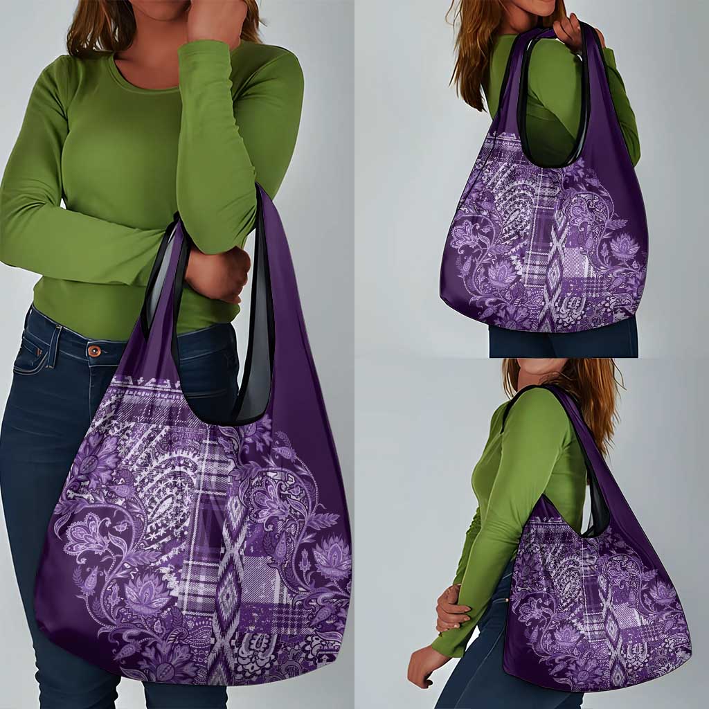 Afro Floral mix Maasai Shuka Grocery Bag Purple Moitf