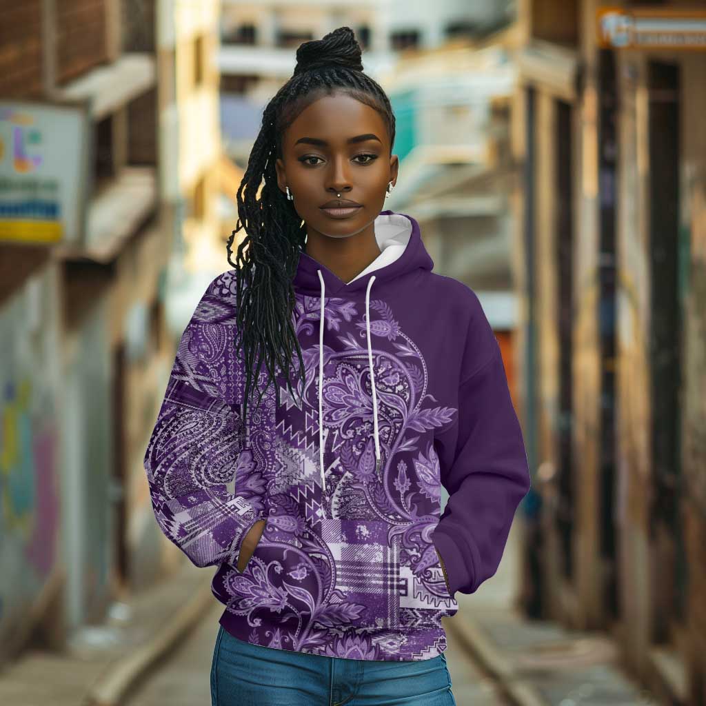 Afro Floral mix Maasai Shuka Hoodie Purple Moitf