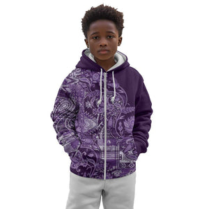 Afro Floral mix Maasai Shuka Kid Hoodie Purple Moitf